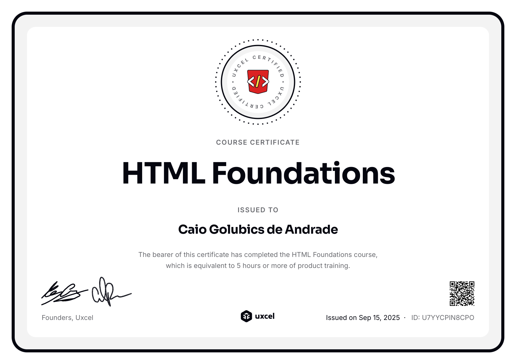 Caio Andrade's certificate